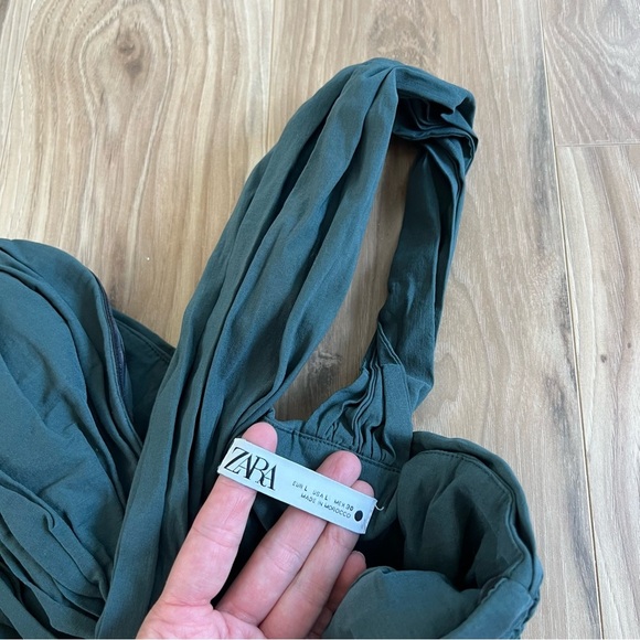 ZARA Asymmetric Linen Blend Bodycon Mini Dress Green - Picture 5 of 8